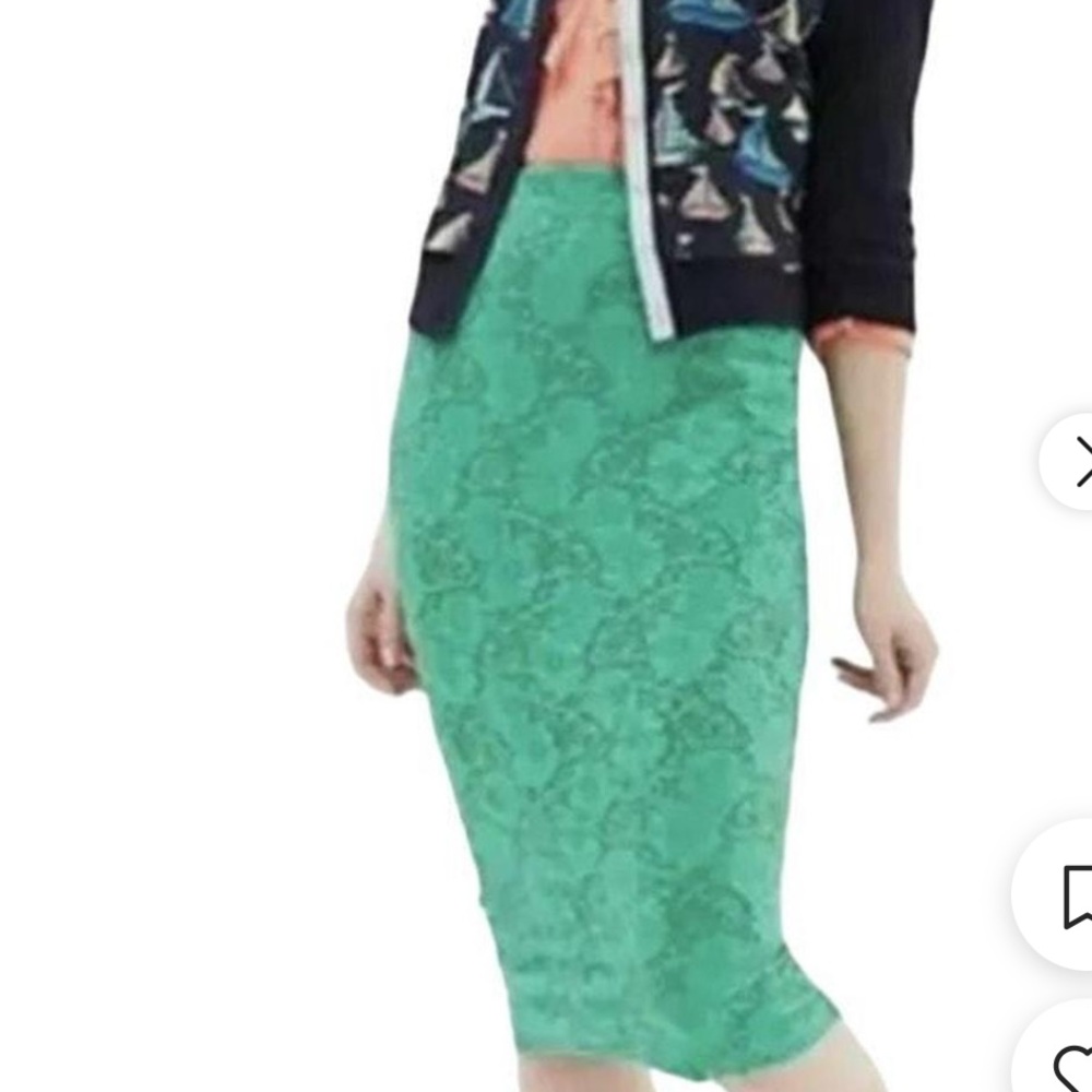 Anthropologie Maeve Floral Lace Midi Skirt size Small Green Turquoise Teal - Picture 3 of 16